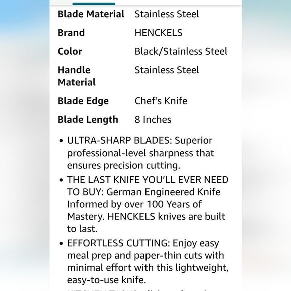 Henckels Statement Stainless Steel 8" Chef's Knife - Picture 8 of 11